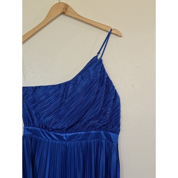 Lulu's Alluring Marvel Royal Blue Pleated Satin One-Shoulder Midi Dress LARGE - Picture 3 of 10
